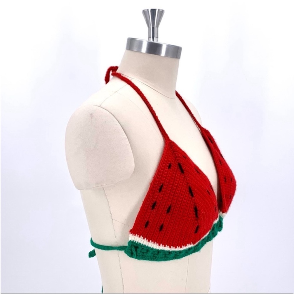 Crochet Watermelon Halter Top Size 6 Summer Festival Picnic Handmade Boho - Picture 3 of 7